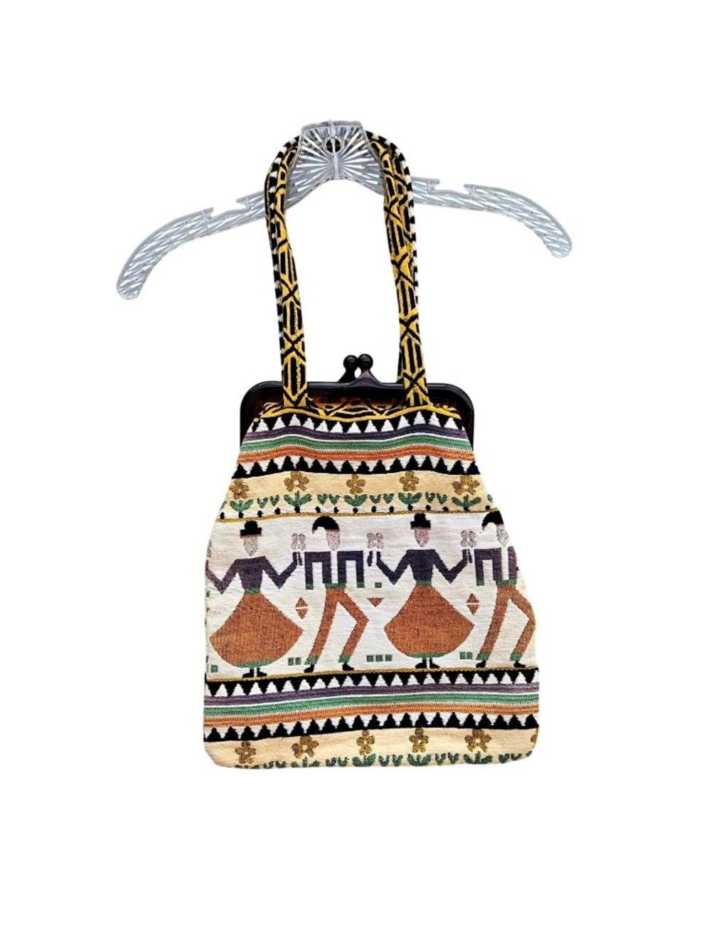 Vintage Handmade Portuguese Folk Dancer Shoulder Bag Woven Cotton